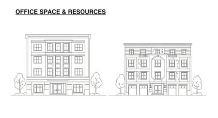 Outline cityscape with buildings and trees. Outline vector illustration.の素材