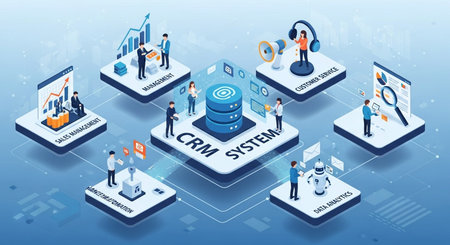 Isometric big data analytics concept. Data analysis and analytics. Digital marketing and analytics. Vector illustration.の素材