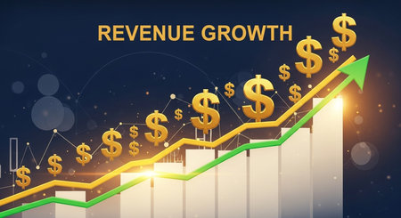 Graph of revenue growth with dollar sign on dark background. Vector illustration.の素材