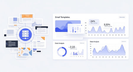 Flat design modern vector illustration concept of data analysis, cloud computing, big data processing. Landing page template.の素材