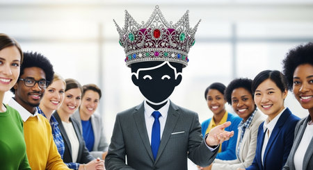 Business People Diversity Teamwork Togetherness Support Concept. Portrait Of Successful Businessman With Crown On Headの素材