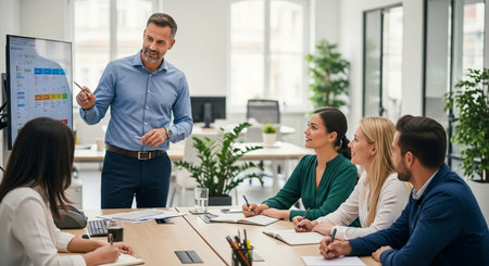 Group of business people working together in modern office. Teamwork concept.の素材