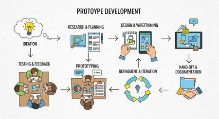 Project development process. Infographics with linear icons on white background.の素材