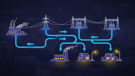Energy and Power icons on blue background. Energy generation and heavy industry conceptの素材