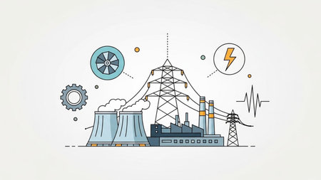 Power station with high voltage power line. Energy industry concept. Vector illustrationの素材