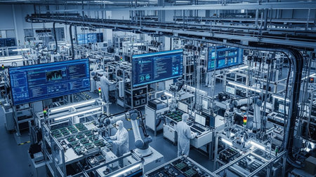 Modern automated production line in a factory. Plastic bag manufacturing process.の素材