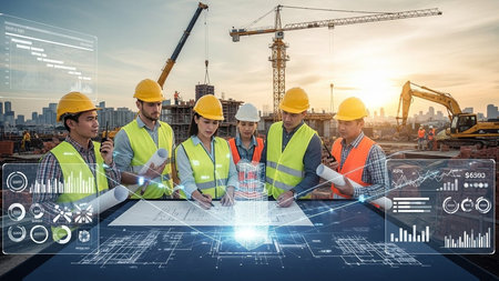 Group of engineers and architects working together at construction site. Engineering concept.の素材