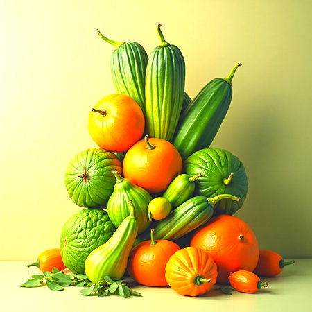 Composition with fresh vegetables on color background. Healthy food concept.の素材