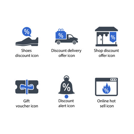 Shoeâs discount, delivery offer, Shop discount offer, Gift voucher, Discount alert, Online hot sell, iconのイラスト素材