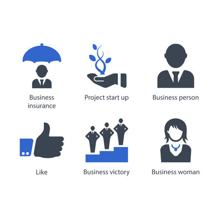 Business insurance, Project start up, Business person, Like, Business victory, Business woman, iconのイラスト素材