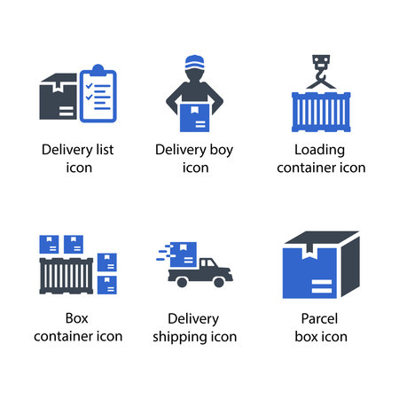 Delivery list, Delivery boy, Loading container, Box, container, Delivery shipping, Parcel box, iconのイラスト素材