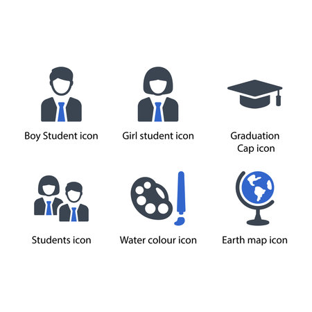 Boy Student, Girl student, Graduation Cap, Students, water colour, Earth map, iconのイラスト素材