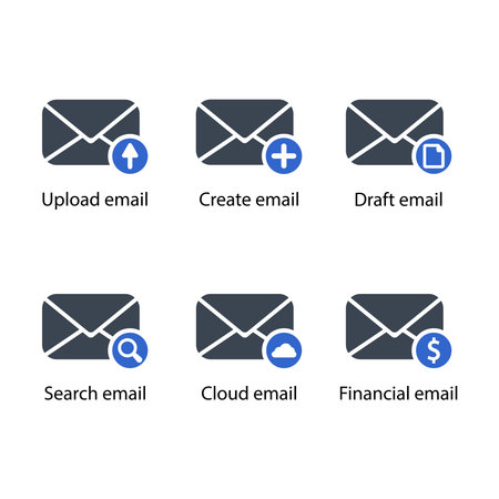 Upload, Create, Draft, Search, Cloud, Financial, email iconのイラスト素材