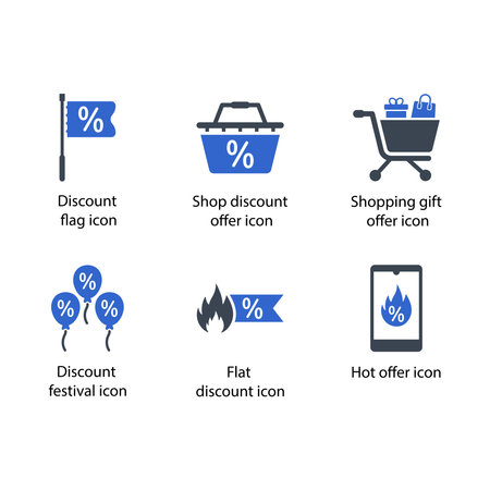 Discount flag, discount offer, gift offer, Discount festival, Flat discount, Hot offer, iconのイラスト素材