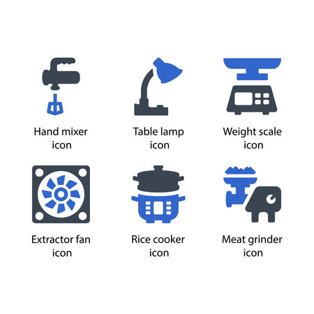 Hand mixer, Table lamp, Weight scale, Extractor fan, Rice cooker, Meat grinder, iconのイラスト素材