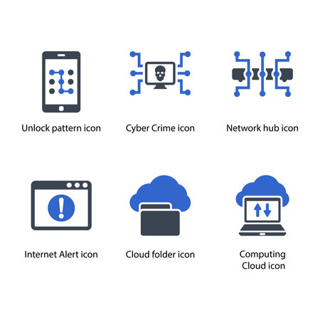 Unlock pattern, Cyber Crime, Network hub, Internet Alert, Cloud folder, Computing Cloud, iconのイラスト素材