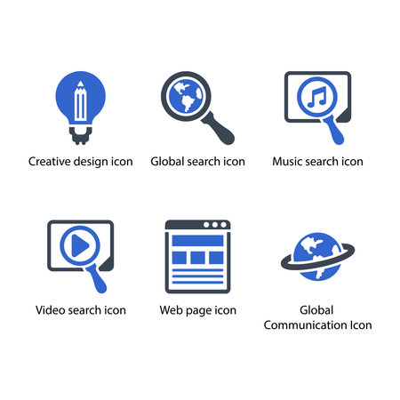 Creative design, Global search, Music search, Video search, Web page, Global Communication, iconのイラスト素材