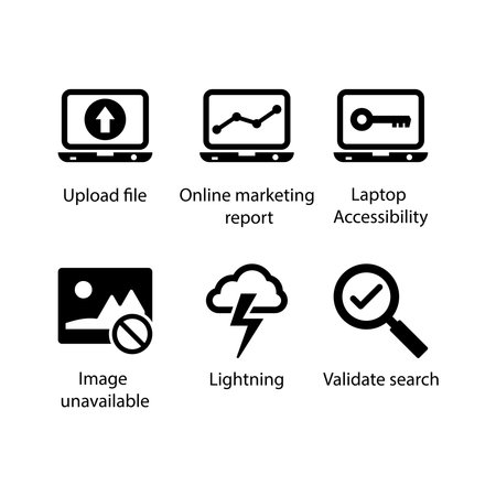 Upload file, Marketing report, Laptop Accessibility, Image unavailable, Lightning, Validate search,...