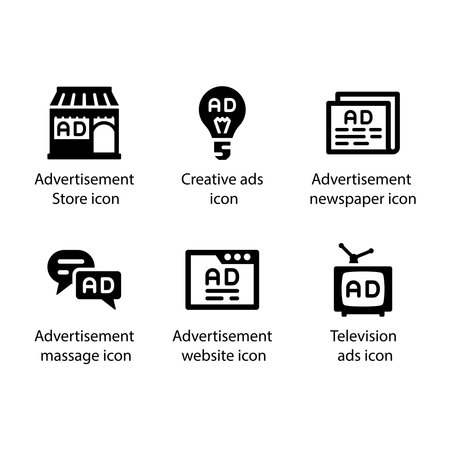 Advertisement Store, Creative ads, Newspaper, Massage, Website, Television ads, Iconのイラスト素材