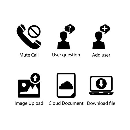 Mute Call, User question, Add user, Image Upload, Cloud Document, Download file, iconのイラスト素材