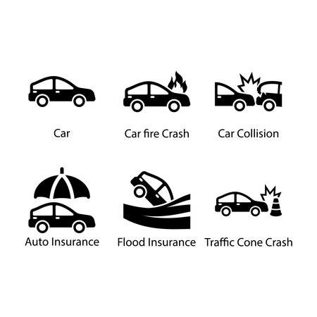 Car, fire Crash, Car Collision, Auto Insurance, Flood Insurance, Traffic Cone Crash, iconのイラスト素材