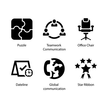 Puzzle, Teamwork Communication, Office Chair, Dateline, Global communication, Star Ribbon, iconのイラスト素材
