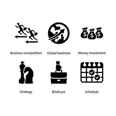 Business competition, Global business, Money investment, Strategy, Briefcase, Schedule, iconのイラスト素材