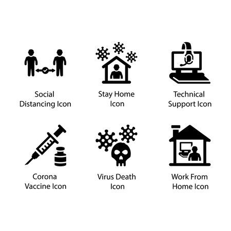 Social Distancing, Stay Home, Technical Support, Corona Vaccine, Virus Death, Work From Home, iconのイラスト素材