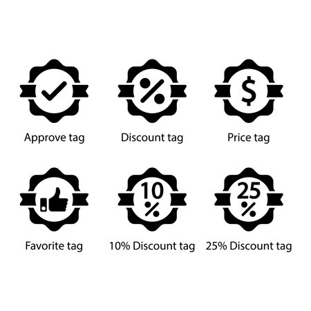 Approve, Discount, Price, Favourite, 10% Discount, 25% Discount, iconのイラスト素材