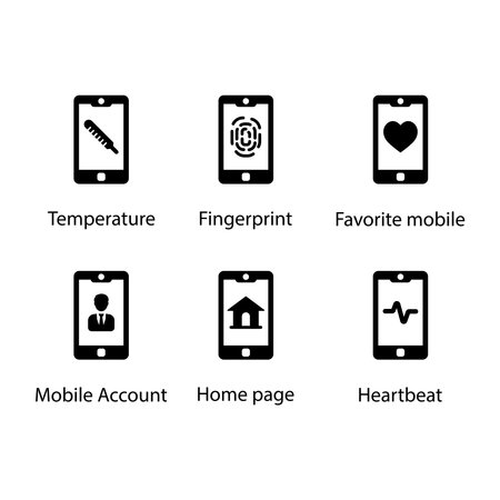 Temperature, Fingerprint, Favourite mobile, Mobile Account, Home page, Heartbeat, iconのイラスト素材