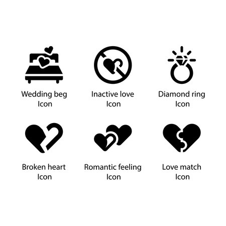 Wedding beg, Inactive love, Diamond ring, Broken heart, Romantic feeling, Love match, iconのイラスト素材