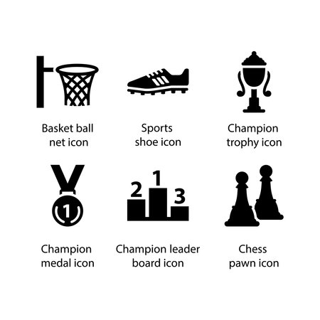 Basketball net, Sports shoe, Champion trophy, Champion medal, Leader board, Chess pawn, iconのイラスト素材