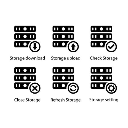Storage download, upload, Check, Close, Refresh, setting, iconのイラスト素材