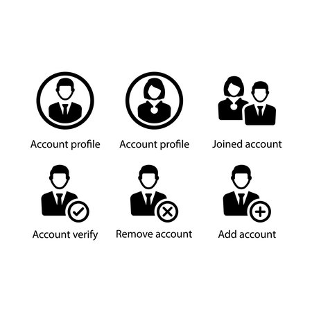 Account profile, profile, Joined account, Verify, Remove, Add, iconのイラスト素材