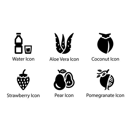 Water, Aloe Vera, Coconut, Strawberry, Pear, Pomegranate, iconのイラスト素材