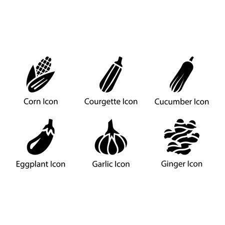Corn, Courgette, Cucumber, Eggplant, Garlic, Ginger, iconのイラスト素材