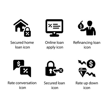 Secured home loan, loan apply, Refinancing loan, Rate conversation, Secured loan, Rate up down, iconのイラスト素材