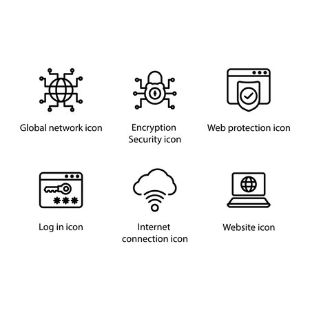 Global network, Encryption Security, Web protection, Log in, Internet connection, Website, iconのイラスト素材