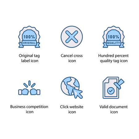 Original tag, Cancel, quality tag, Business competition, Click website, Valid document, iconのイラスト素材