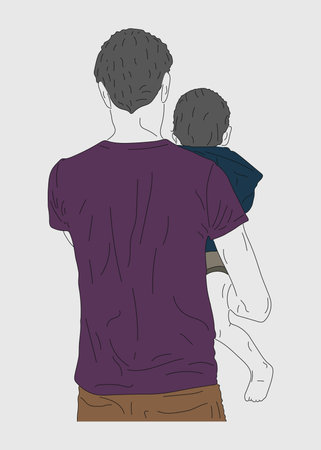 Father hold his son in hand and see front with colorized dress in father's dayのイラスト素材