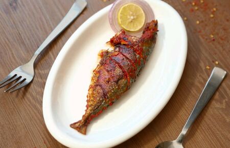 grill fried fishの写真素材