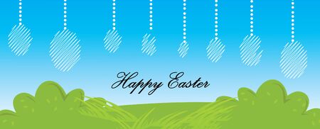 Happy easter banner design and illustration on landscape view.のイラスト素材