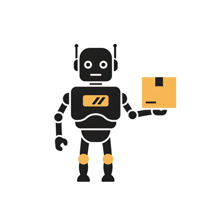 Robot with cardboard box icon. Flat vector related icon for web and mobile applicationsのイラスト素材