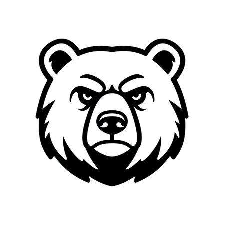 Grizzly bear head. Vector illustration in black and white style.