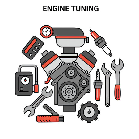 Engine Tuning Vector Thin Line Icon Set. Car Parts, Tools and Equipment. Automotive Mechanic Service...