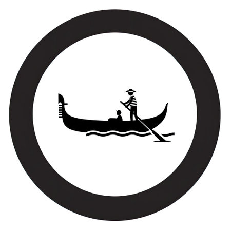 Gondola Icon in Black Circle Isolated on White Background.のイラスト素材