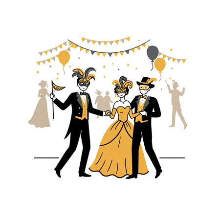 Carnival party with dancing people. Vector illustration in flat styleのイラスト素材
