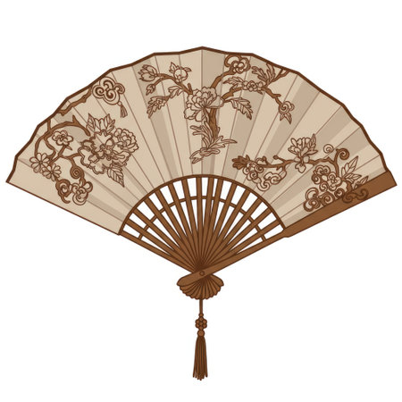 Japanese paper fan isolated on white background. Vector hand drawn illustration.のイラスト素材
