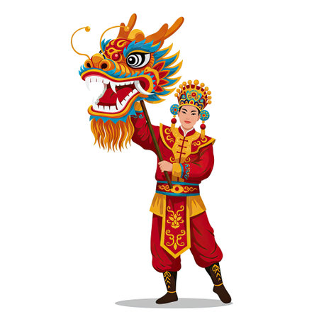 chinese man with dragon cartoon vector illustration graphic design vector illustration graphic designのイラスト素材