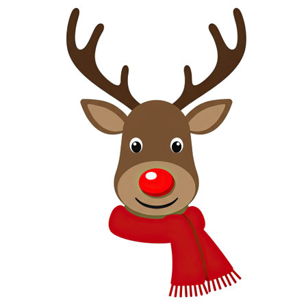 Christmas reindeer with red nose and scarf. Vector illustration.のイラスト素材